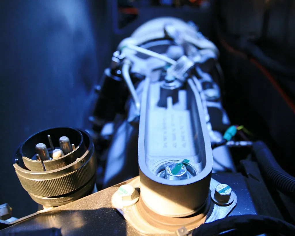 Close-up of an electric car motor assembly